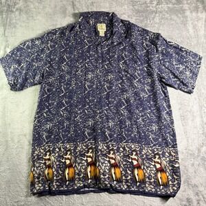 Morro Bay Hawaiian Shirt Hula Dancer Print Button Up Short Sleeve Large